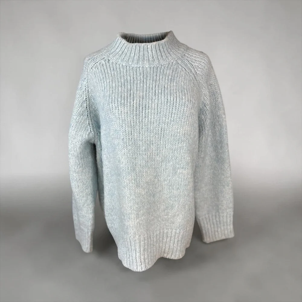 Maison Margiela Mock Neck Alpaca SZ10‎ Chunky Sweater LT Blue Ribbed Knit Italy